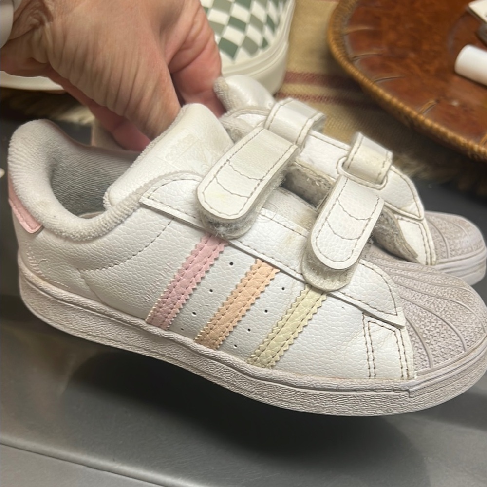 Adidas White and Pink Velcro Sneakers